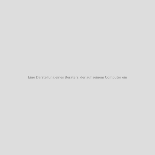 Eine Darstellung eines Beraters, der auf seinem Computer einen Anruf über die Direktverbindung Berater Click and Call Funktion annimmt. Die Szene sollte Professionalität und Effizienz ausstrahlen.