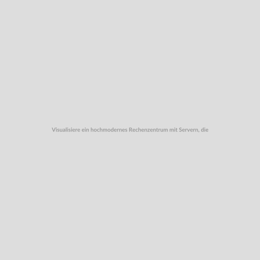 Visualisiere ein hochmodernes Rechenzentrum mit Servern, die in einem sicheren und gut organisierten Raum untergebracht sind. Zeige, wie Daten schnell und effizient verarbeitet und übertragen werden.