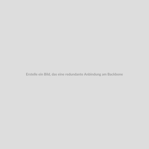 Erstelle ein Bild, das eine redundante Anbindung am Backbone symbolisiert. Zeige verschiedene Verbindungen, die zu einem zentralen Punkt führen und stelle sicher, dass diese Verbindungen robust und sicher wirken.