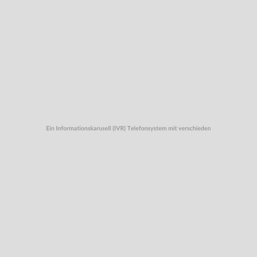 Ein Informationskarusell (IVR) Telefonsystem mit verschiedenen Optionen, gezeigt auf einem Bildschirm. Ein Telefon ist neben dem Bildschirm zu sehen und eine Person wählt Optionen aus dem Karusell aus.