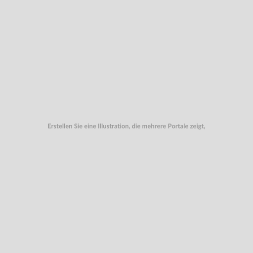 Erstellen Sie eine Illustration, die mehrere Portale zeigt, die unter einem Dach (symbolisch für das Multiportal-System) zusammengefasst sind. Die Portale sollten unterschiedliche Farben und Symbole haben, um die Vielfalt der möglichen Anwendungen darzustellen. Es könnte auch eine Figur geben, die symbolisch für einen Berater steht und die Portale steuert.