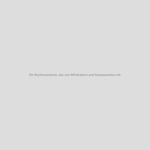 Ein Rechenzentrum, das von Windrädern und Solarpaneelen mit Strom versorgt wird. Im Vordergrund ist das Logo von beraterportal.net zu sehen.
