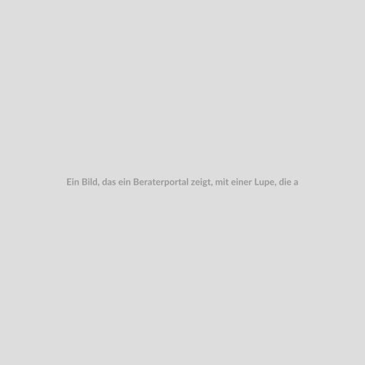 Ein Bild, das ein Beraterportal zeigt, mit einer Lupe, die auf einem Profilbild liegt, um die Suche zu symbolisieren. Im Hintergrund sind weitere Profile unscharf zu sehen.