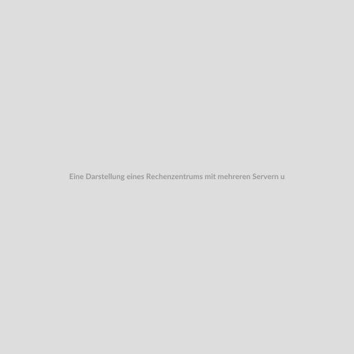 Eine Darstellung eines Rechenzentrums mit mehreren Servern und Bildschirmen, die verschiedene Leistungsstatistiken anzeigen. Ein Alarmlicht leuchtet auf, um eine Unregelmäßigkeit zu signalisieren.