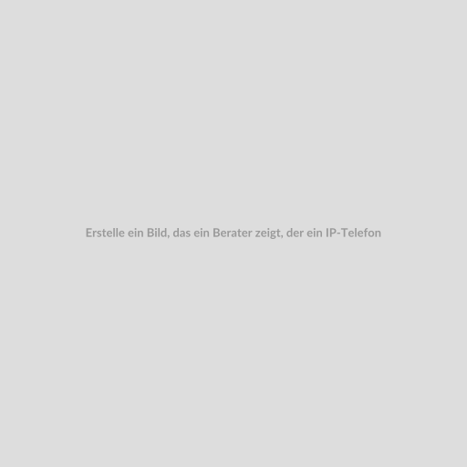 Erstelle ein Bild, das ein Berater zeigt, der ein IP-Telefon benutzt, um mit einem Kunden zu kommunizieren. Der Hintergrund sollte modern und technologisch fortgeschritten aussehen, um die moderne und effiziente Natur der IP-Telefonie widerzuspiegeln.