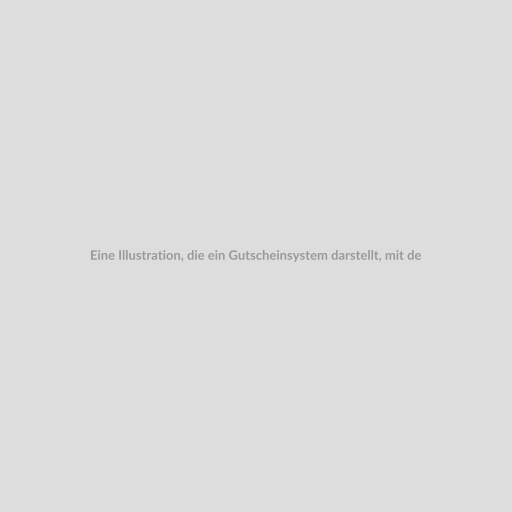 Eine Illustration, die ein Gutscheinsystem darstellt, mit dem Hintergrund eines Beratungsbetriebs. Es sollte Elemente wie Gutscheine, Kunden und das Logo von beraterportal.net enthalten.