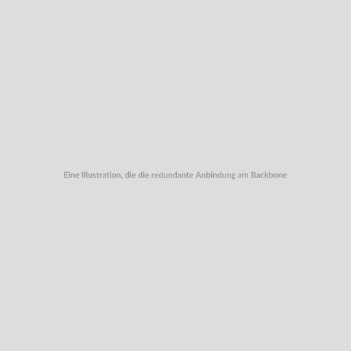 Eine Illustration, die die redundante Anbindung am Backbone darstellt, mit mehreren Verbindungen, die in verschiedene Richtungen gehen, um eine kontinuierliche und stabile Verbindung zu gewährleisten, unabhängig davon, ob andere Verbindungen ausfallen.