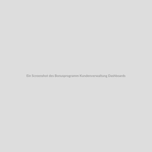 Ein Screenshot des Bonusprogramm Kundenverwaltung Dashboards mit verschiedenen Funktionen wie Kundenzuweisung, Punktevergabe, Punkteeinlösung und Kommunikation. Hervorgehoben ist die Einfachheit und Effizienz des Systems.